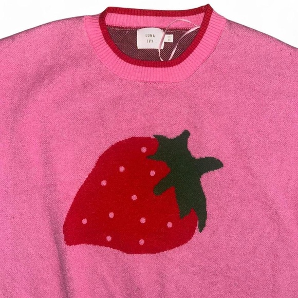 Luna Ivy Pink Strawberry Sweater size xsmall - Picture 4 of 5